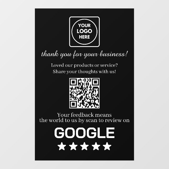 Custom Black QR Code | Google Reviews Display Window Cling (Sheet)