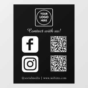 Custom Black QR Code   Instagram Facebook Display Window Cling