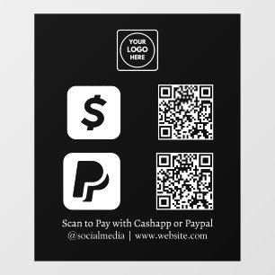 Custom Black QR Payment   CashApp & PayPal Display Window Cling