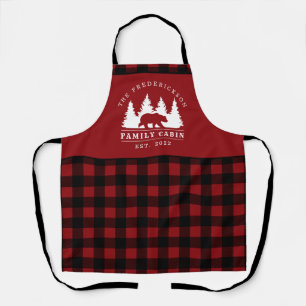 Custom Black Red Buffalo Plaid Family Cabin Apron