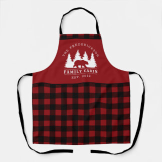 Custom Black Red Buffalo Plaid Family Cabin Apron