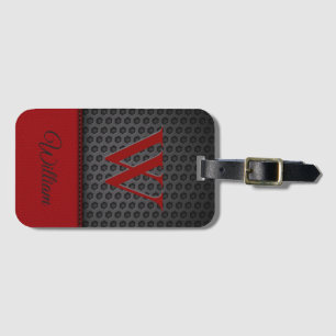 Custom Black Red Faux Leather Monogrammed Initial  Luggage Tag