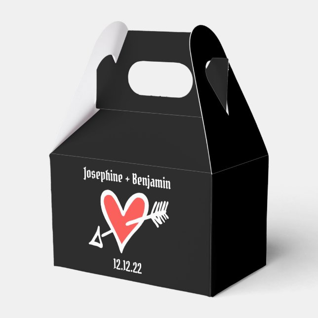 Custom Black & Red Love Heart Wedding Favor Box (Front Side)