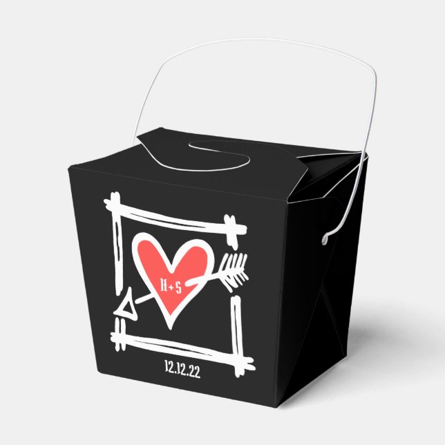 Custom Black & Red Love Heart Wedding Favor Box (Front Side)
