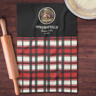 Custom Black Red Plaid Farmhouse Style  Kitchen Towel