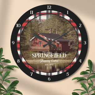 Custom Black Red Plaid Farmhouse Style  Large Clock