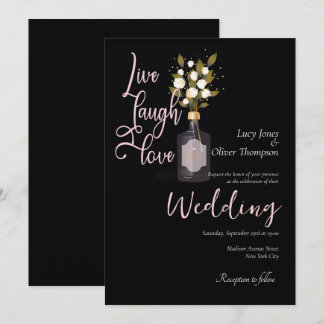 Custom Black Romantic Floral Wedding Card w/ Quote