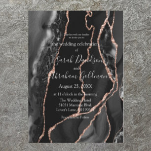 Custom Black Rose Gold Foil Agate Wedding Invitation