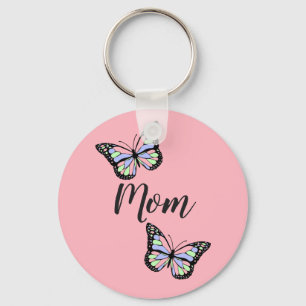 Custom Black Script with Butterflies on Pink Keychain
