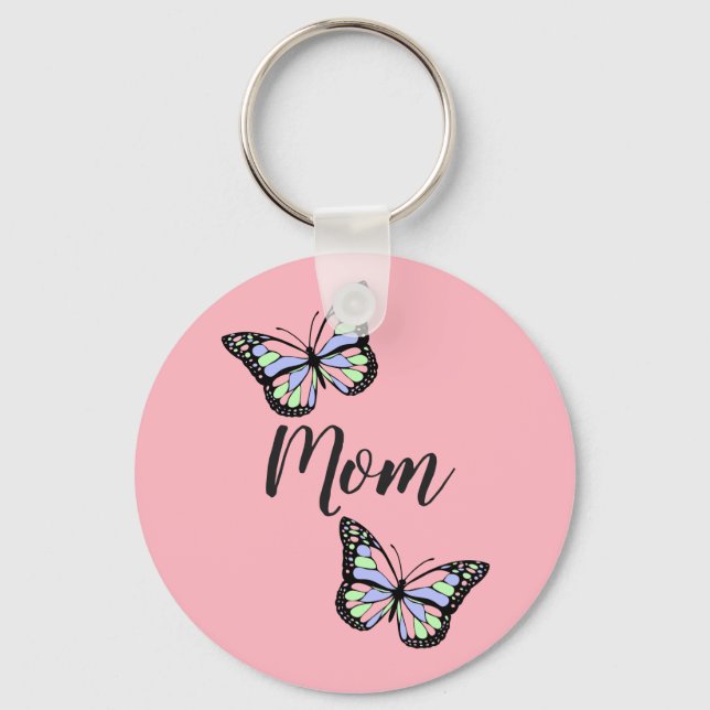 Custom Black Script with Butterflies on Pink Keychain (Front)