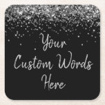Custom Black Silver Birthday Party Favour Glitter  Square Paper Coaster<br><div class="desc">custom black silver paper coaster,  sweet 16 quinceanera 40th 50th,  personalized 30th 21st 16th 15th,  25th fifteen sixteen twenty-fifth first,  twinkle glitter favour for celebration,  bachelorette hen night daughter girl,  wedding reception graduation uni sparkly,  sparkle son boy birthday party,  baby rehearsal dinner wife husband,  anniversary grad holiday bridal shower</div>
