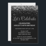 Custom Black & Silver Glitter 40th Birthday Party Invitation<br><div class="desc">Customized Glitter Invite Forty 40,  45th Birthday Party invitation Forty,  Let's celebrate digital Any Age,  Instant download Fifty Sixty Seventy,  Personalized 21st 50th 60th 70th,  Elegant Milestone template Sweet 16,  Custom 18th Glam Golden Confetti,  Adult Calligraphy Modern Stylish script,  Chic trendy simple for her,  Bling 16th quinceanera 15th celebration</div>