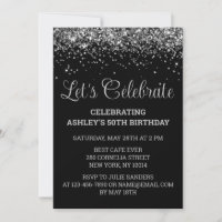 Custom Black & Silver Glitter 50th Birthday Party