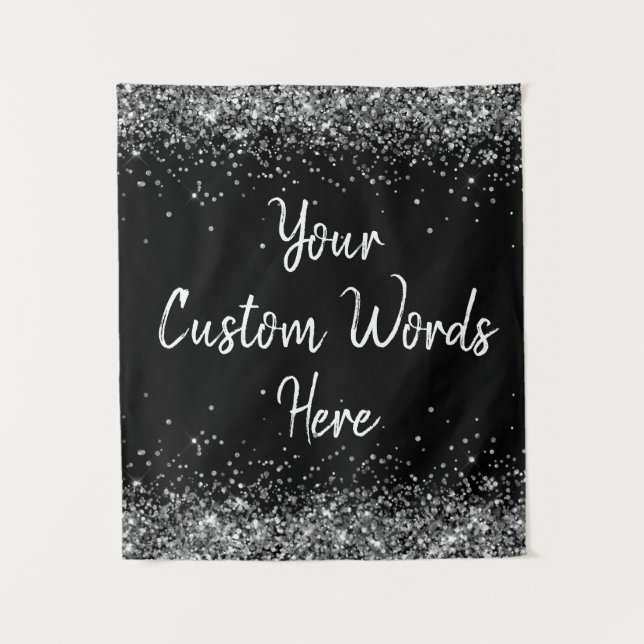 Custom Black & Silver Personalized Birthday Party Tapestry (Front)