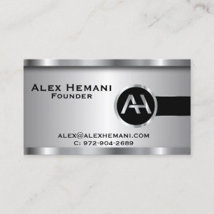 Custom - Black Silver Steel Monogram Business Card