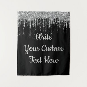 Custom Black Silver Wedding Backdrop Birthday Drop Tapestry