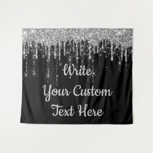 Custom Black Silver Wedding Backdrop Birthday Drop Tapestry