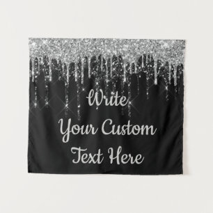 Custom Black Silver Wedding Backdrop Birthday Drop Tapestry