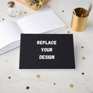 Custom black simple Design Add Photo or Text Guest Book