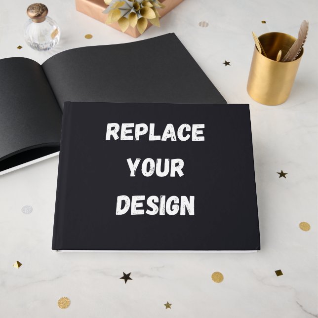 Custom black simple Design Add Photo or Text Guest Book (Front Open)