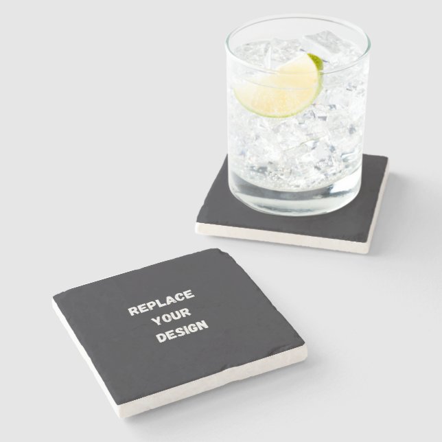 Custom black simple Design Add Photo or Text Stone Coaster (Side)