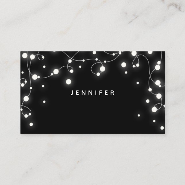 Custom Black Sparkling Lights Christmas Place Card (Front)