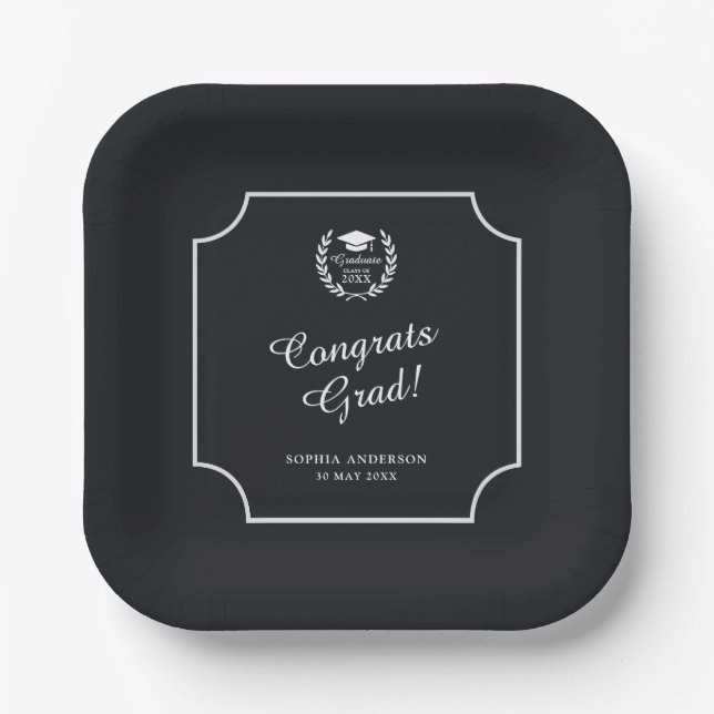 Custom Black Square Graduation Party Paper Plates (Front)