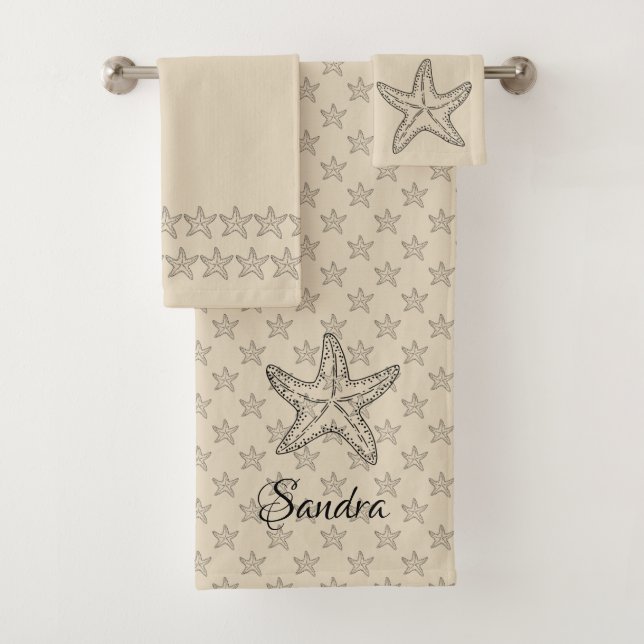 Custom Black Tan Sand Chic Beach house Starfish (En situation)