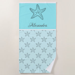 Custom Black Tan Sand Chic Beach house Starfish Towel