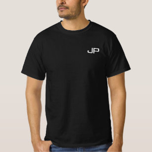 Custom Black Template Name Monogram Mens Elegant T-Shirt