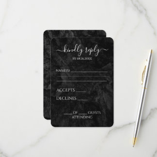 Custom Black Texturized Wedding RSVP Card