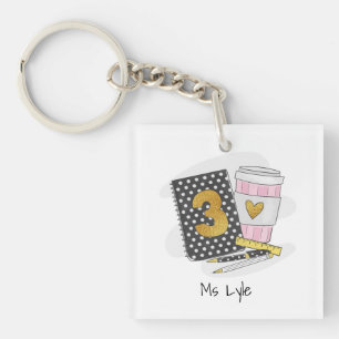 Custom Black Third Grade Teacher Appreciation Keychain