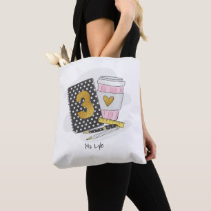 Custom Black Third Grade Teacher Appreciation Tote Bag