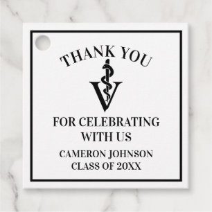 Custom Black Veterinary School Graduation Party Favour Tags