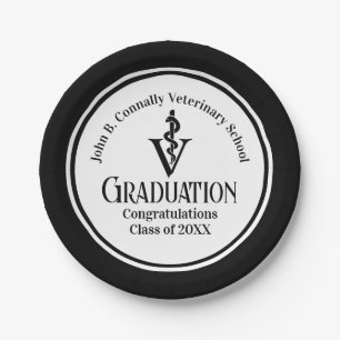 Custom Black Veterinary School Graduation Party Paper Plate