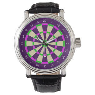 Custom Black Vintage Leather (Dart Board Design) Watch