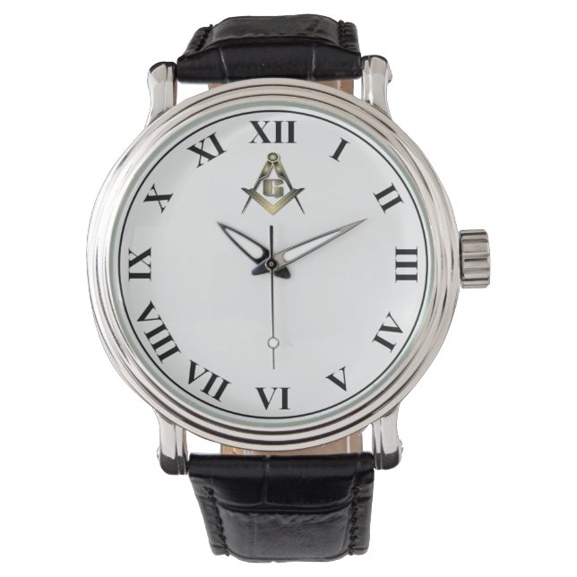 Custom Black Vintage  Masonic Design Watch (Front)