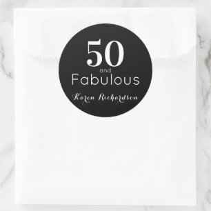 Custom Black & White 50 & Fabulous Birthday Party Classic Round Sticker