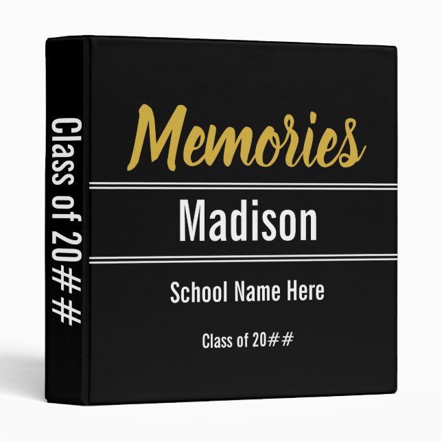 Custom Black White and Gold Graduate Memories Binder (Front/Spine)