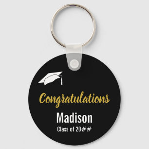 Custom Black White and Gold Graduation Keychain