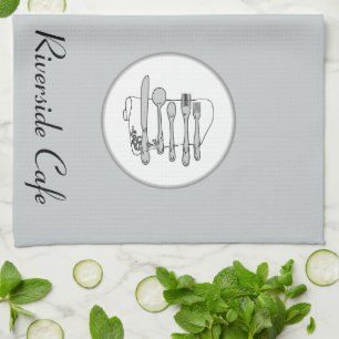 Custom Black, White and Gray Silverware Design Kitchen Towel