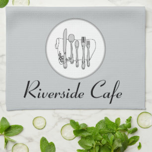 Custom Black, White and Grey Silverware Design Kitchen Towel