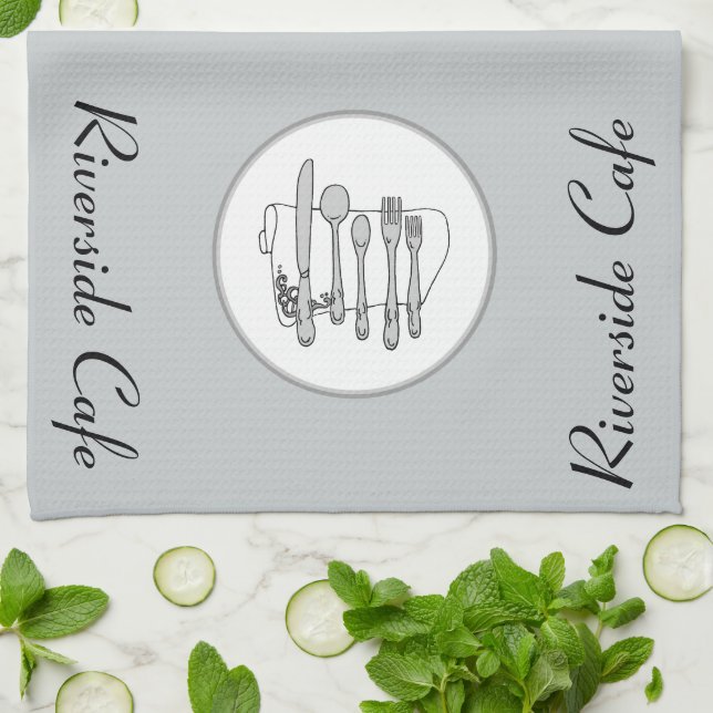 Custom Black, White and Grey Silverware Design Kitchen Towel (Folded)