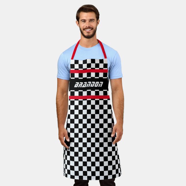 Custom Black White Auto Car Race Chequered Flags Apron (Worn)