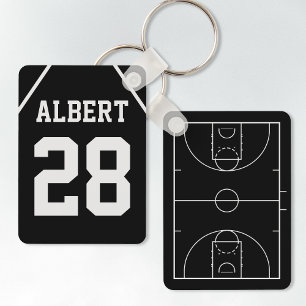 Custom Black & White Basketball Court and Jersey Keychain