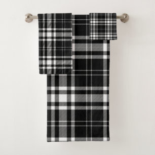 Custom Black White Buffalo Check Tartan Scottish Bath Towel Set