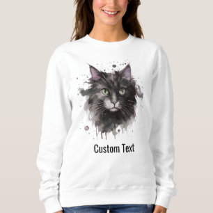 Custom Black White Cat Mom Watercolor Pet Photo Sweatshirt
