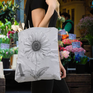 Custom Black & White Daisy Tote Bag