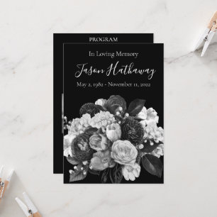 Custom Black & White Floral Memorial Program