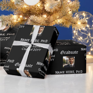 Custom Black & White Graduation Photo Class Degree Wrapping Paper